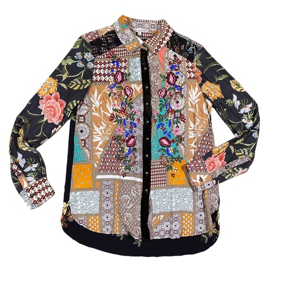 Top tunica contadina John Mark nuovo con etichette Boho Aztec Top tunica contadina John Mark nuovo con etichette Boho Aztec